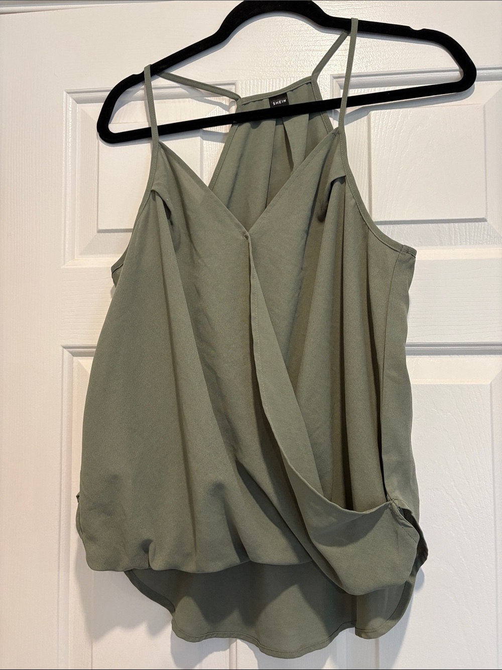 SHEIN Olive Green Draped V-Neck Cami with Slim Straps